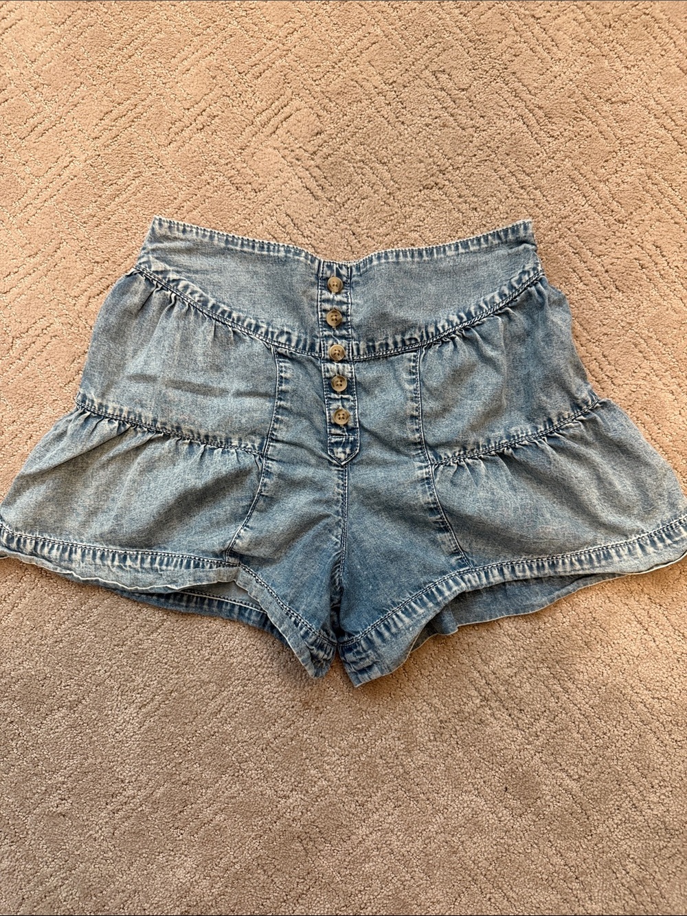 Smocked Waist Light Blue Denim Mini Skirt - Petite Casual